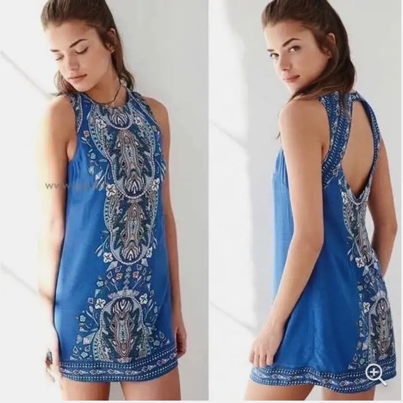 URBAN OUTFITTERS ECOTE GUINEVERA BLUE BACK-LEES MINI DRESS PAISLEY MINI DRESS - Picture 2 of 16